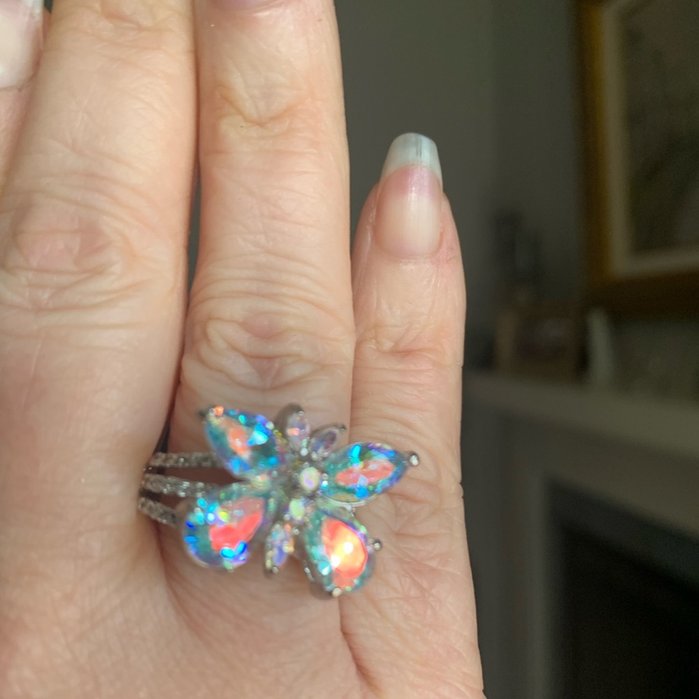 Park Lane Butterfly Opalescent Silver Ring, Size 8